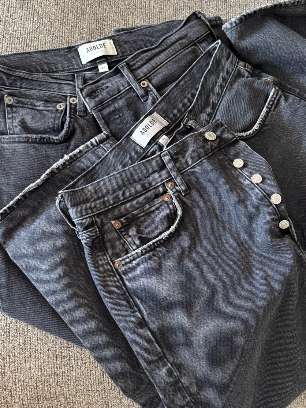 TWO PAIRS of Agolde High-Rise Washed Black Jeans